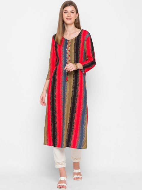 

ZOLA Women Pink & Black Ethnic Motifs Printed Straight Kurta