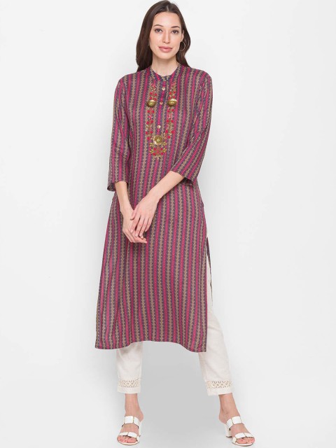 

ZOLA Women Pink & Blue Striped Kurta