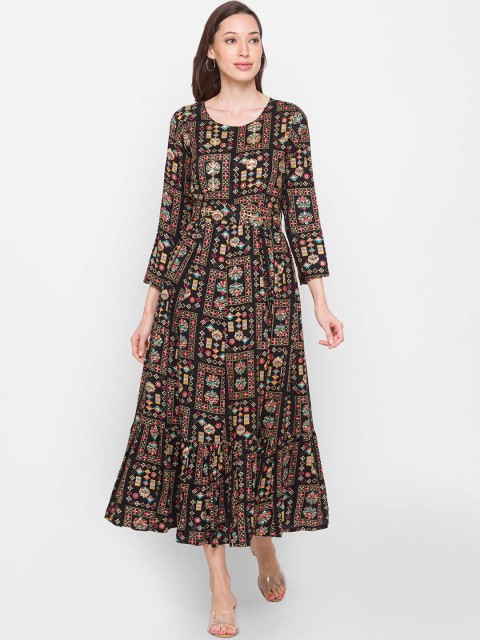 

ZOLA Women Black Geometric Printed Anarkali Kurta