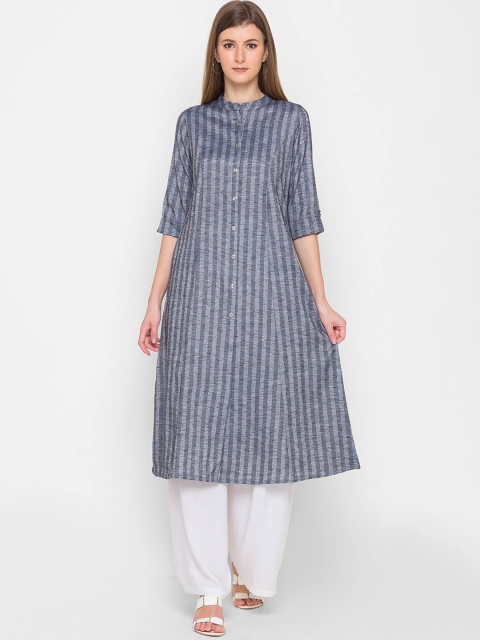 

ZOLA Women Grey Striped A-Line Kurta