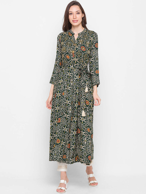 

ZOLA Women Green Ethnic Motifs Printed Flared Sleeves Anarkali Kurta