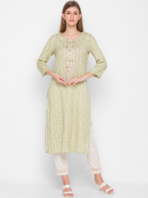 

ZOLA Women Green Geometric Checked Flared Sleeves Anarkali Kurta