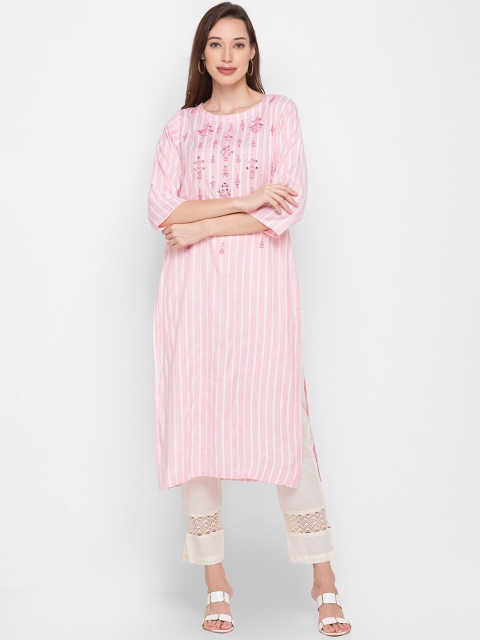 

ZOLA Women Pink & White Striped Kurta