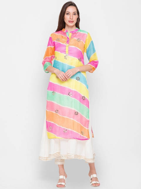 

ZOLA Women Multicoloured Leheriya Striped Gotta Patti Kurta, Multi