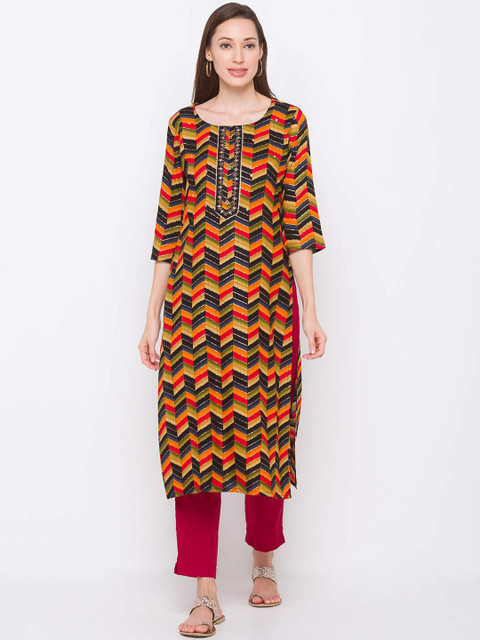 

ZOLA Women Black Geometric Embroidered Flared Sleeves Kurta