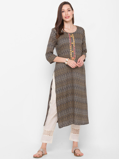 

ZOLA Women Grey Striped Straight Kurta