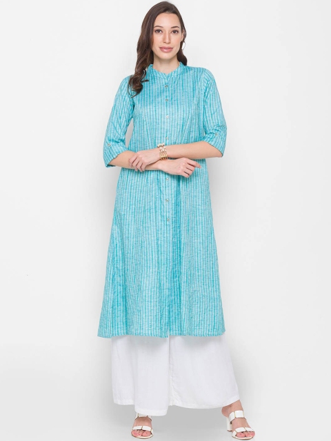 

ZOLA Women Blue Striped A-Line Kurta