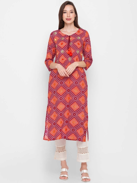 

ZOLA Women Orange Bandhani Printed Straight Kurta