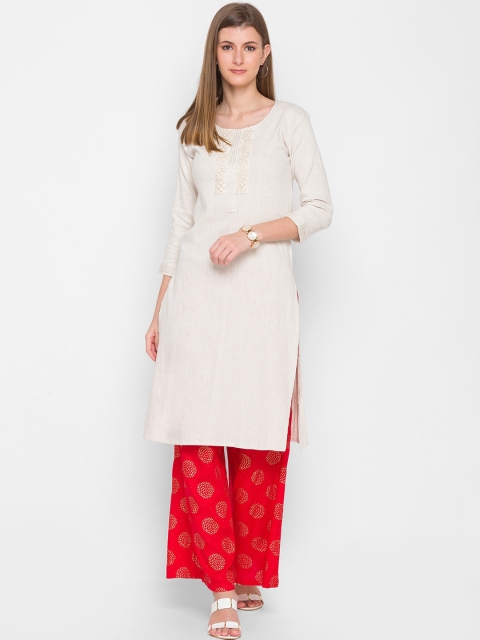 

ZOLA Women Cream-Coloured Ethnic Motifs Embroidered Thread Work Kurta