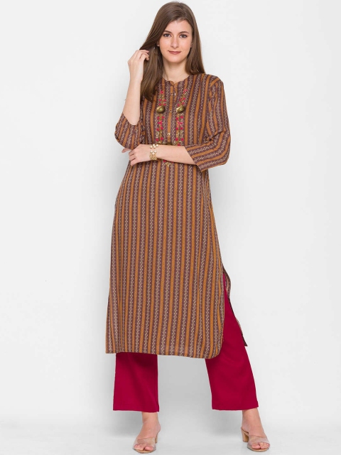 

ZOLA Women Mustard Yellow & Purple Floral Printed Kurta