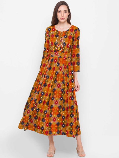 

ZOLA Women Mustard Yellow Abstract Printed Anarkali Kurta