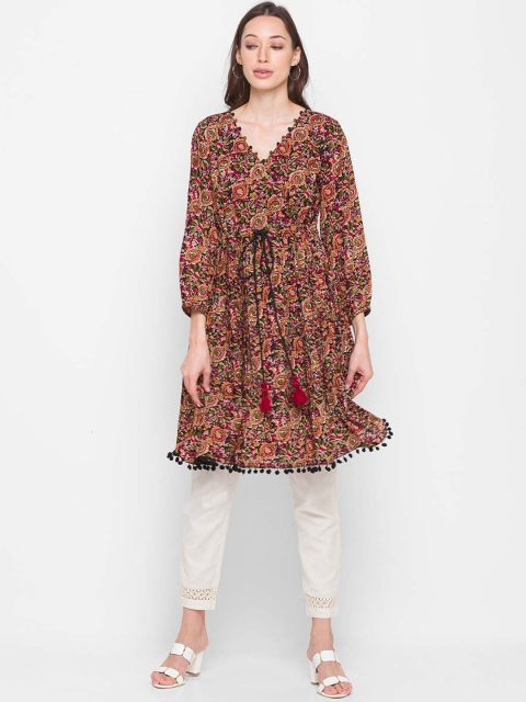 

ZOLA Women Maroon & Orange Floral Printed Anarkali Kurta