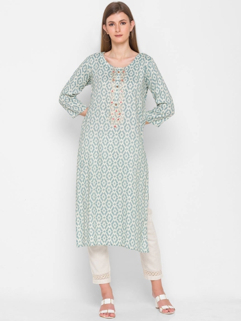 

ZOLA Women Cream Colored & Grey Geometric Printed Straight Kurta