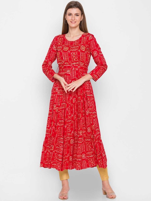 

ZOLA Women Red Geometric Embroidered Anarkali Kurta