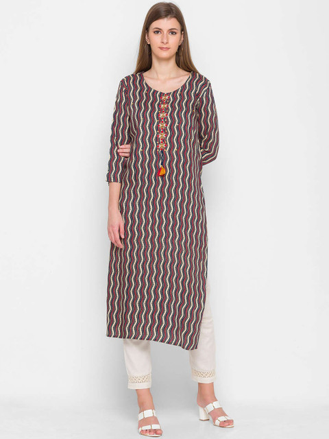 

ZOLA Women Maroon Striped Straight Kurta
