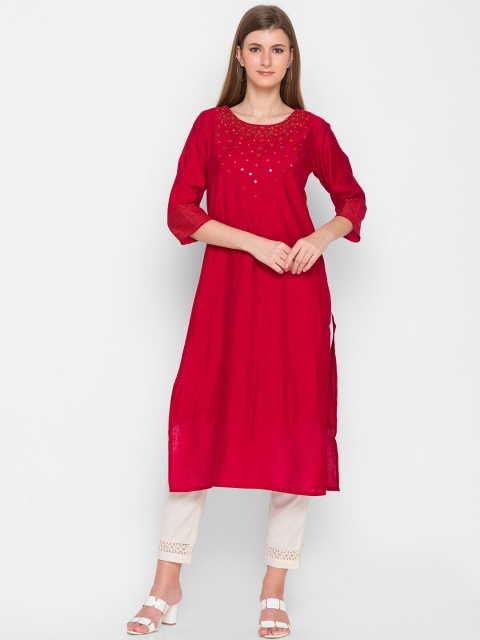 

ZOLA Women Maroon Yoke Design Mirror Work Kurta