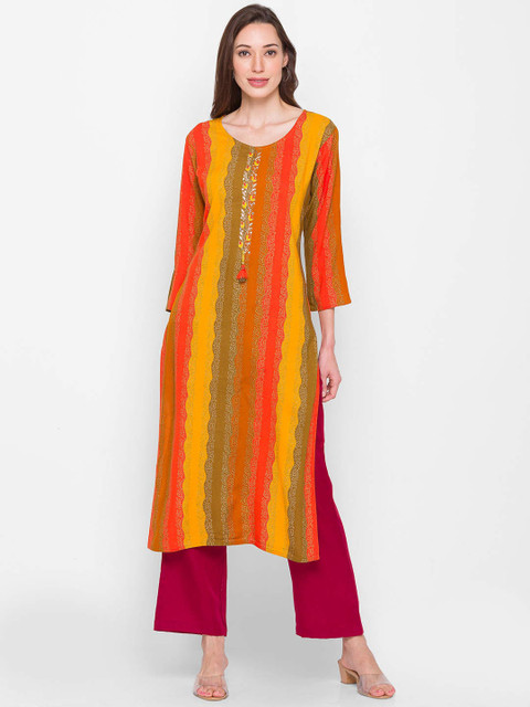 

ZOLA Women Yellow & Red Striped Kurta