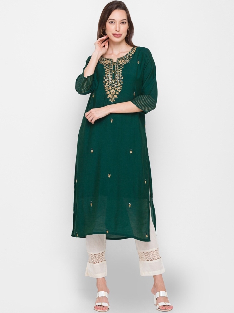 

ZOLA Women Green Ethnic Motifs Embroidered Chikankari Kurta