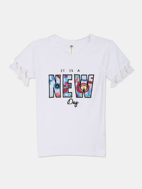 

Cherokee Girls White Printed Cotton T-shirt