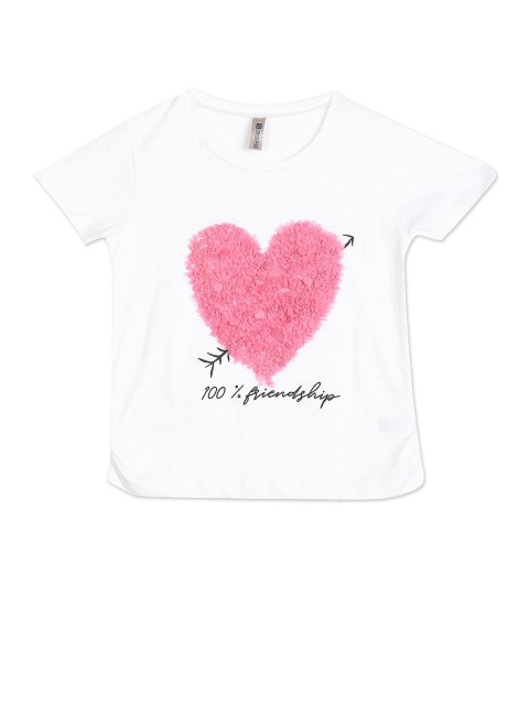 

Cherokee Girls White & Pink Printed Round Neck T-shirt