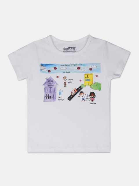 

Cherokee Girls White Printed Cotton Regular Fit T-shirt