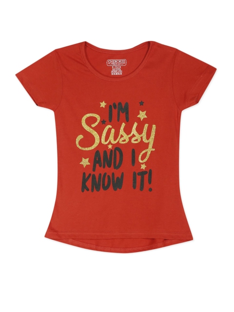 

Cherokee Girls Red Typography Printed T-shirt
