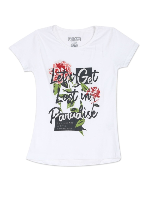 

Cherokee Girls White Typography Printed Pure Cotton T-shirt