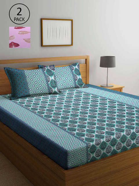 

KLOTTHE Multi Color Geometric Printed 210 TC 2 Double Bedsheets with 4 Pillow Covers