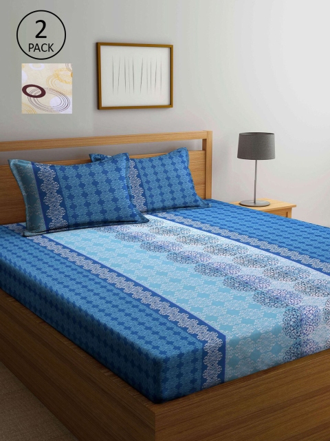 

KLOTTHE Set Of 2 210 TC Pure Cotton Queen Bedsheet Sets, Blue