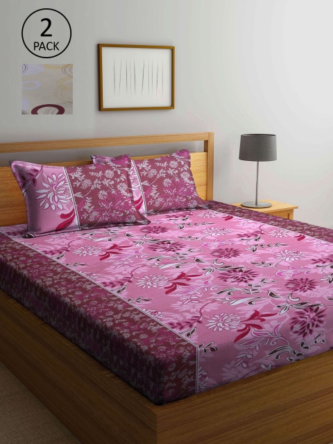 

KLOTTHE White & Yellow Floral 210 TC 2 Queen Bedsheet with 4 Pillow Covers