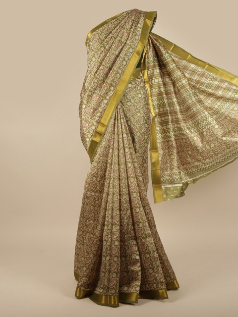 

Pothys Green & Brown Floral Saree