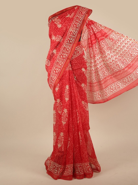 

Pothys Red & Off White Floral Zari Saree