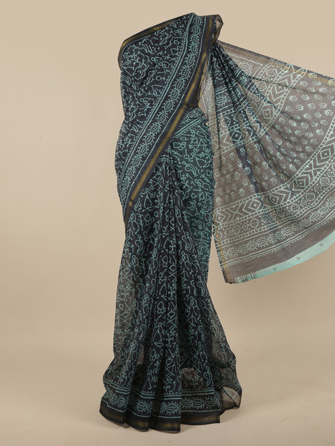 

Pothys Blue & Gold-Toned Printed Zari Saree