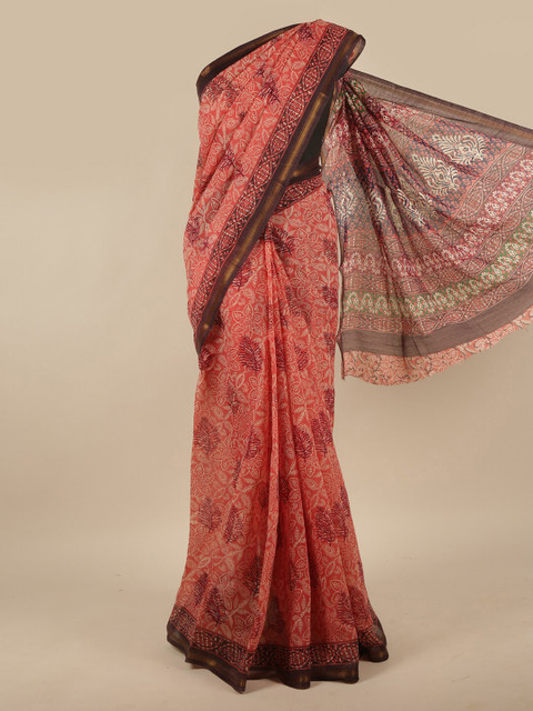 

Pothys Pink & White Floral Printed Zari Saree