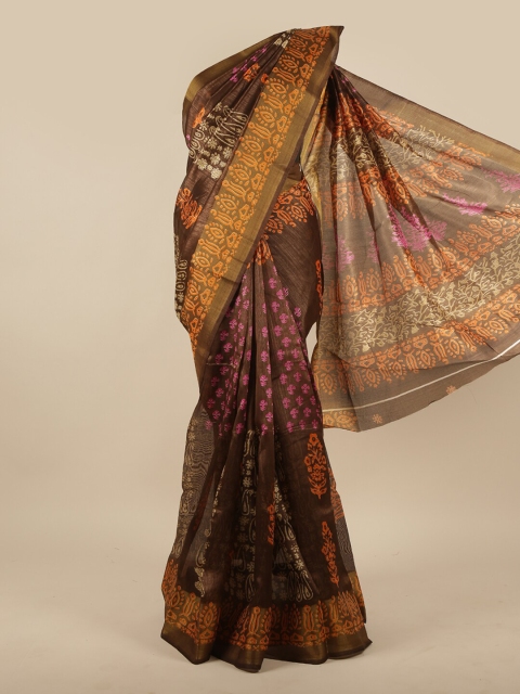 

Pothys Brown & Pink Ethnic Motifs Zari Saree