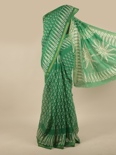 

Pothys Green & Off White Paisley Printed Zari Saree