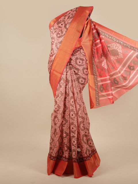 

Pothys Pink & Orange Ethnic Motifs Zari Saree