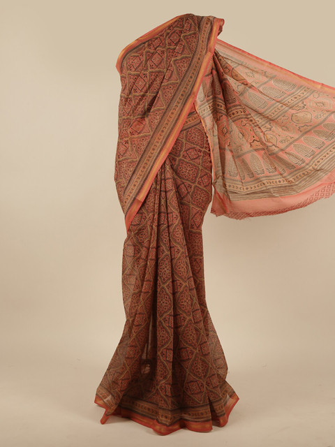 

Pothys Brown & Orange Ethnic Motifs Zari Saree