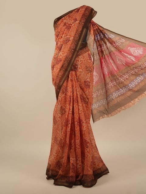 

Pothys Coral & Brown Floral Zari Saree