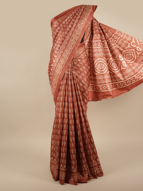 

Pothys Mauve & Cream-Coloured Floral Printed Jute Silk Saree