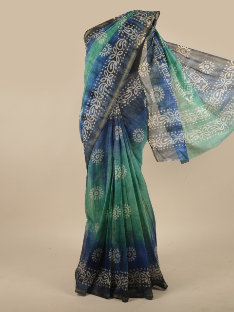 

Pothys Blue & Green Ethnic Motifs Printed Zari Saree