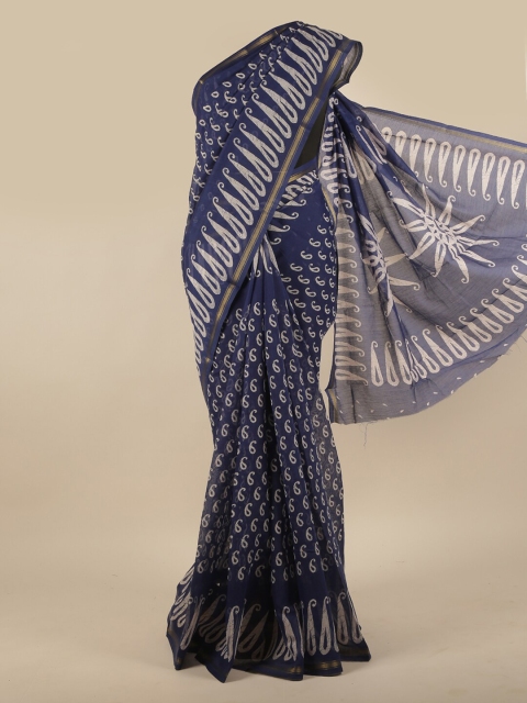 

Pothys Blue & White Paisley Zari Saree