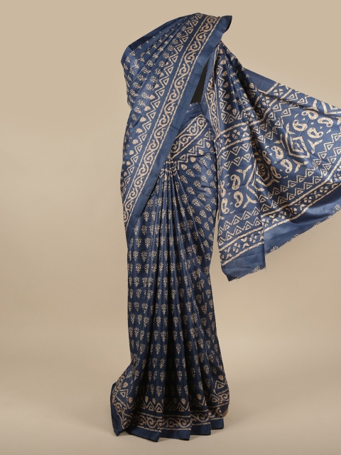 

Pothys Blue & Beige Floral Printed Jute Silk Saree