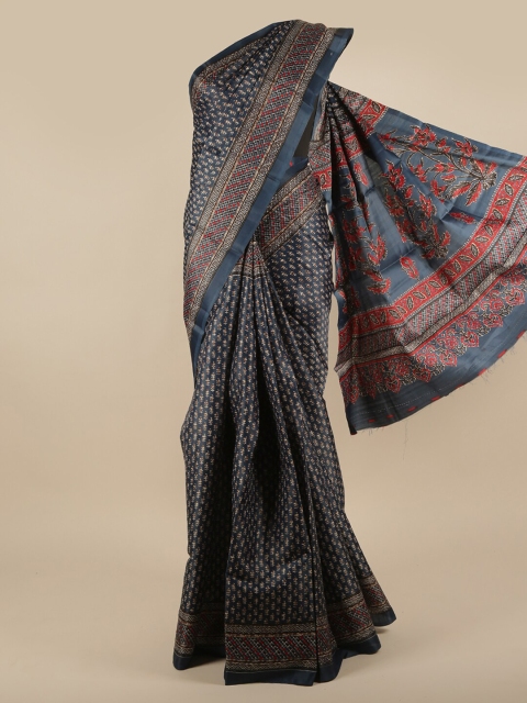 

Pothys Blue & Red Floral Jute Silk Saree