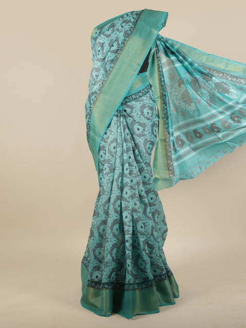 

Pothys Blue & Grey Ethnic Motifs Zari Saree