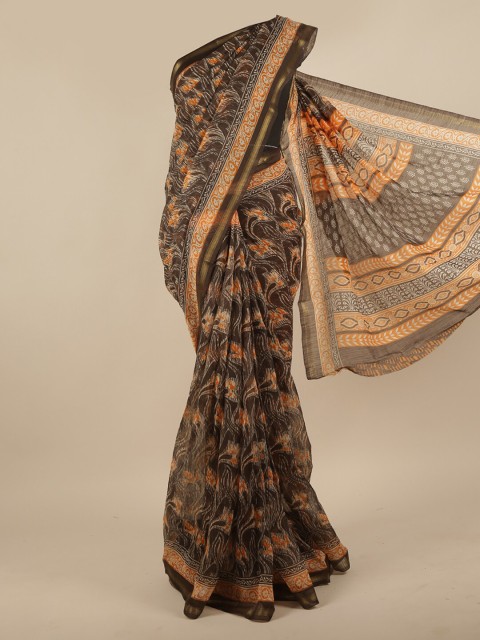 

Pothys Brown & Orange Ethnic Motifs Zari Saree
