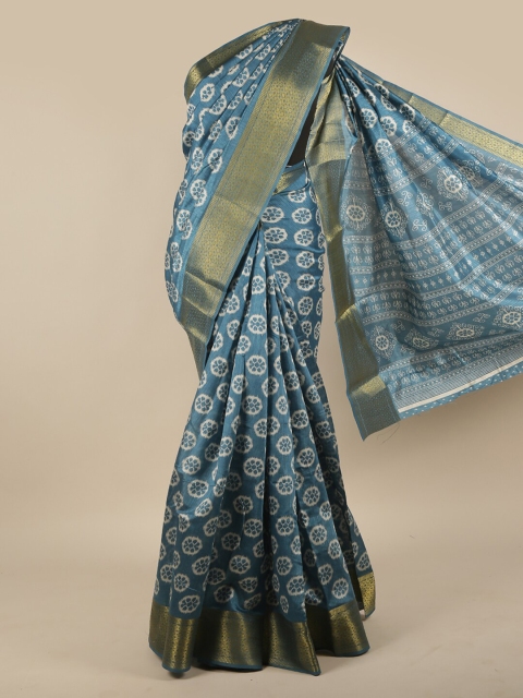 

Pothys Blue & White Floral Zari Saree