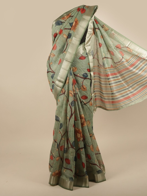 

Pothys Green & Red Floral Printed Zari Jute Silk Saree