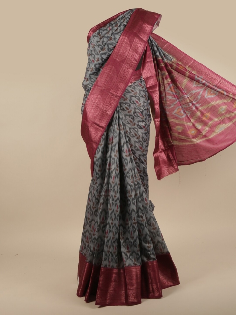 

Pothys Grey & Magenta Zari Jute Silk Saree