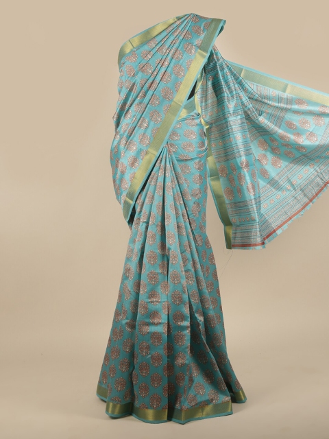 

Pothys Blue & Cream-Coloured Floral Zari Saree